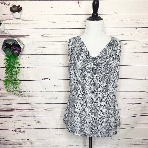 Calvin Klein Black & White Python Print Sleeveless Cowl Neck Blouse Size Medium - Picture 9 of 9
